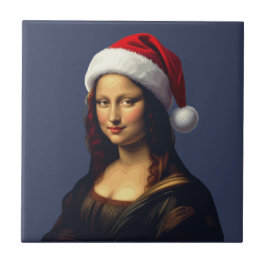 Mona Lisa Santa Hat Christmas Holiday Cut Out Kakelplatta