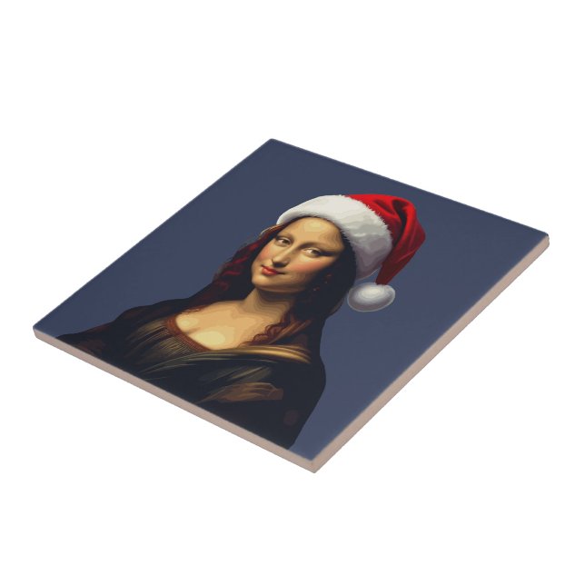 Mona Lisa Santa Hat Christmas Holiday Cut Out Kakelplatta (Sidan)