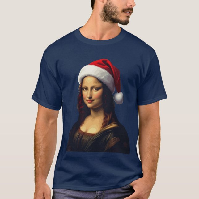 Mona Lisa Santa Hat Christmas Holiday Cut Out T Shirt (Framsida)