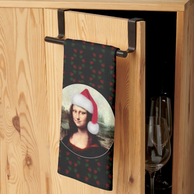 Mona Lisa Santa Hat Christmas Kökshandduk (Thirds Fold)