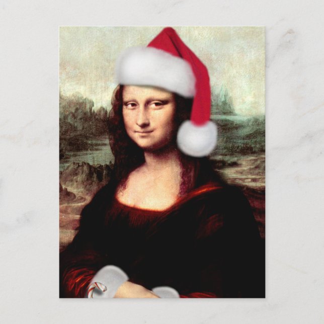 Mona Lisa Santa Hat jul Helg Vykort (Framsida)