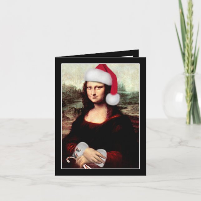 Mona Lisa Santa Hat jul Helgkort (Framsida)