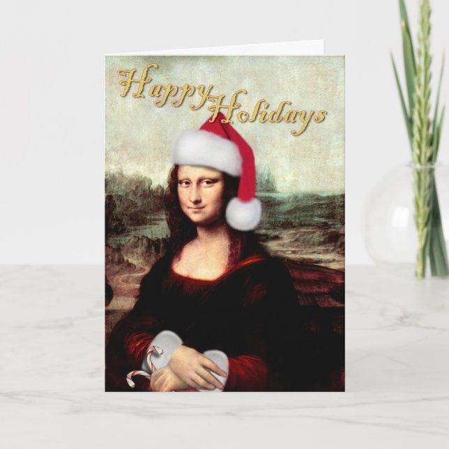 Mona Lisa Santa Hat jul Helgkort (Framsida)