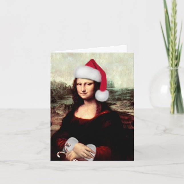 Mona Lisa Santa Hat jul Helgkort (Framsida)