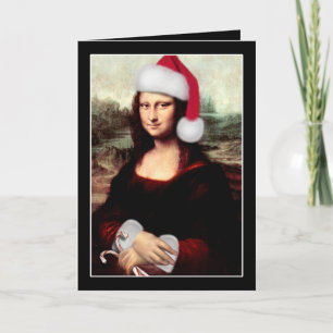 Mona Lisa Santa Hat jul Helgkort