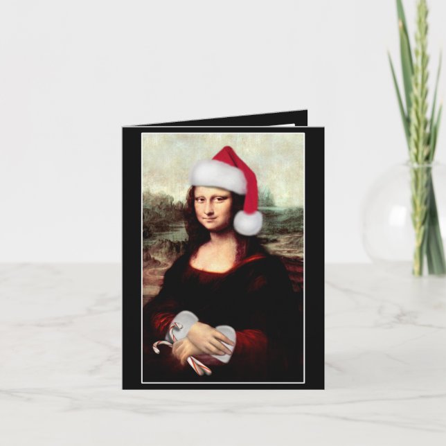 Mona Lisa Santa Hat jul Helgkort (Framsida)