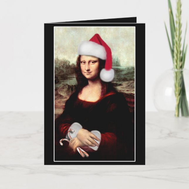Mona Lisa Santa Hat jul Helgkort (Framsida)