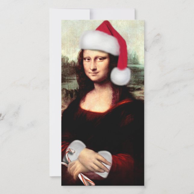 Mona Lisa Santa Hat jul Julkort (Framsida)