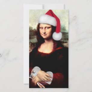 Mona Lisa Santa Hat jul Julkort