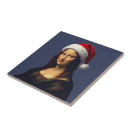 Mona Lisa Santa Hatt Jul Högtid Utklipp Kakelplatta