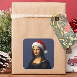 Mona Lisa Santa Hatt Jul Holiday Utklipp Fyrkantigt Klistermärke