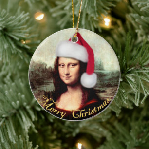 Mona Lisa Santa Hatt Jul Julgransprydnad Keramik