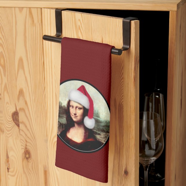 Mona Lisa Santa Hatt Jul Kökshandduk (Thirds Fold)