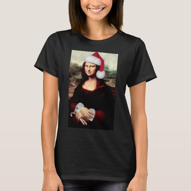 Mona Lisa Santa Hatt Jul T Shirt (Framsida)