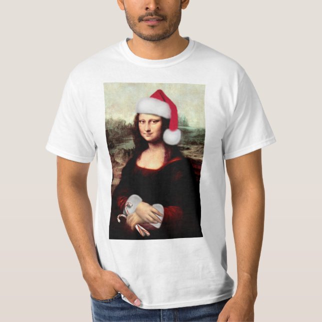 Mona Lisa Santa Hatt Jul T Shirt (Framsida)