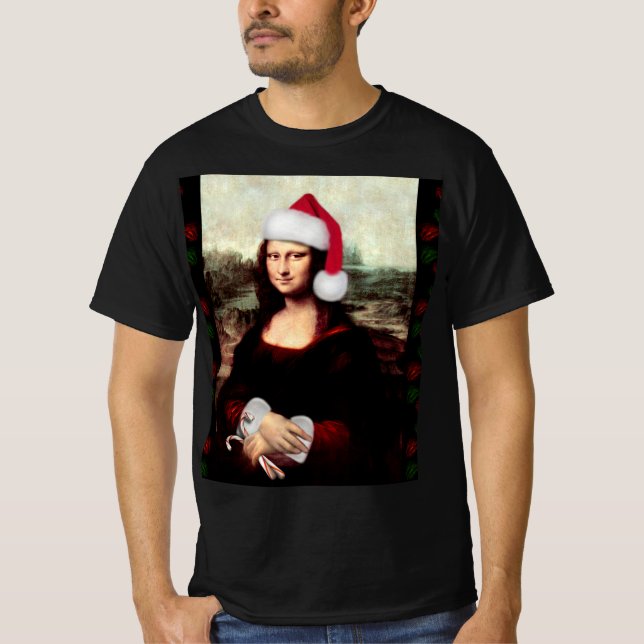 Mona Lisa Santa Hatt Jul T Shirt (Framsida)