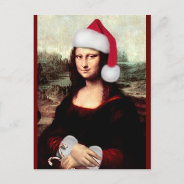 Mona Lisa Santa Hatt Jul Vykort (Framsida)
