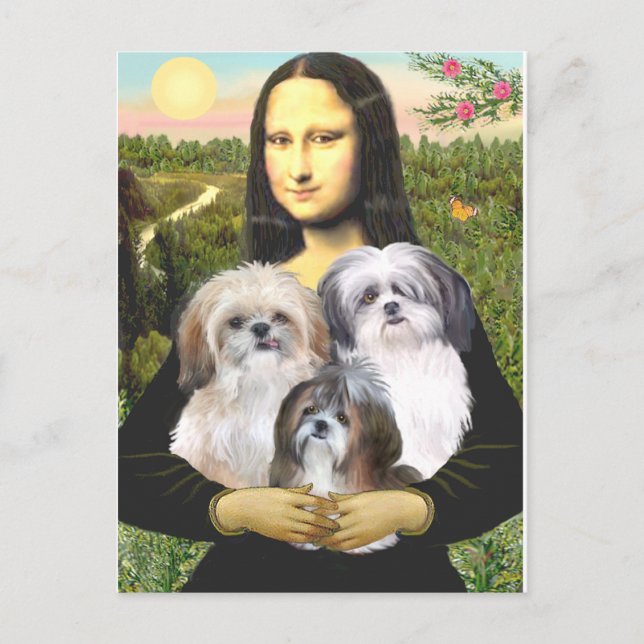 Mona Lisa - Shih Tzus (tre) Vykort (Framsida)