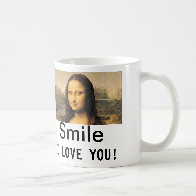 Mona Lisa, Smile, jag kärlek dig! Klassisk vit mug Kaffemugg (Höger)