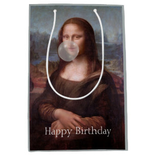 Mona Lisa som blåser gummi Grattis på födelsedagen