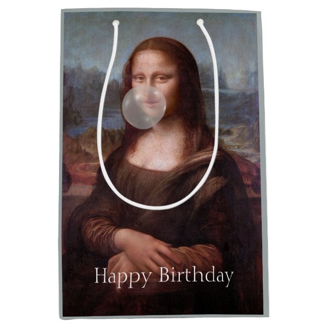 Mona Lisa som blåser gummi Grattis på födelsedagen (Framsidan)