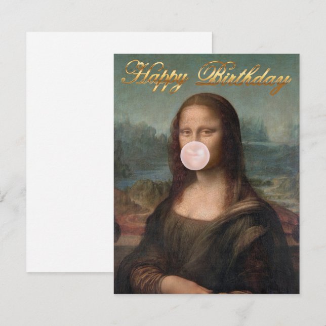 Mona Lisa som blåser rosa bubbelgum  (Fram/baksida)