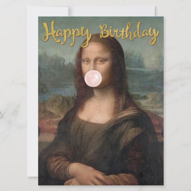 Mona Lisa som blåser rosa tuggummibubbla  (Framsida)