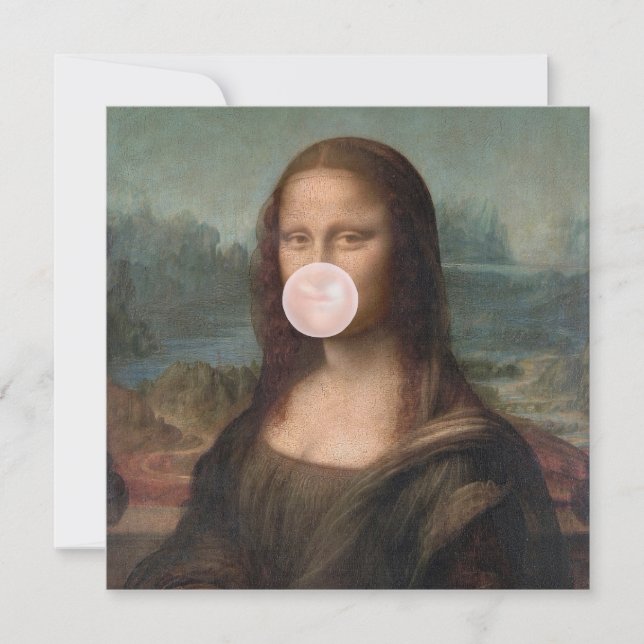 Mona Lisa som blåser rosa tuggummibubbla (Framsida)
