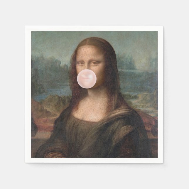Mona Lisa som blåser rosa tuggummibubbla  Pappersservett (Framsidan)