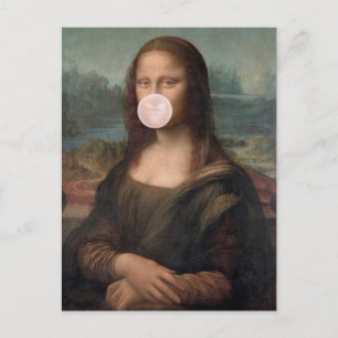 Mona Lisa som blåser rosa tuggummibubbla Vykort