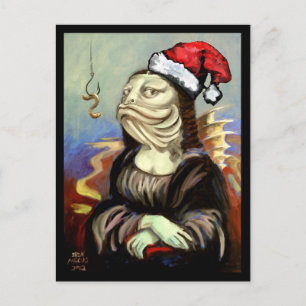Mona Lisa som en fisk i Santa Hat Helg Vykort