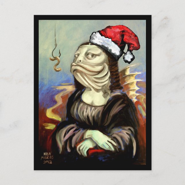 Mona Lisa som en fisk i Santa Hat Helg Vykort (Framsida)