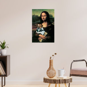 Mona Lisa som håller en hund och ett ben Poster