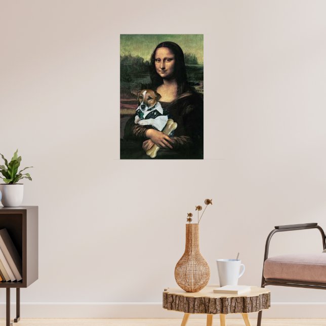 Mona Lisa som håller en hund och ett ben Poster (Vardagsrum 3)