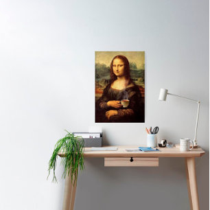 Mona Lisa som håller hett te (Leonardo da Vinci) Poster