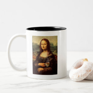 Mona Lisa som håller hett te (Leonardo da Vinci) Två-Tonad Mugg
