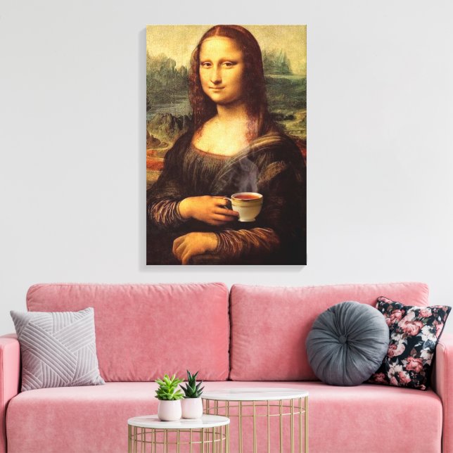 Mona Lisa som håller hett tea Leonardo da Vinci Canvastryck (Insitu (Vardagsrum))