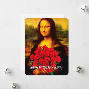 Mona Lisa som håller röd ros Alla hjärtans dag Julkort