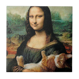 Mona Lisa som håller sin katt Leonardo da Vinci Kakelplatta