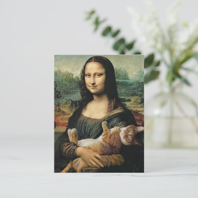 Mona Lisa som håller sin katt Leonardo da Vinci Vykort (Stående Fram)