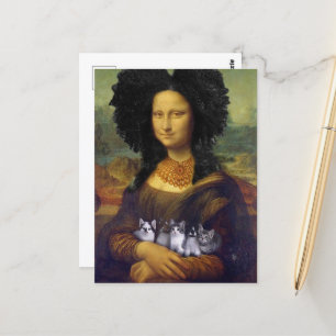 Mona Lisa som håller söta kattungar Leonardo da Vi Vykort