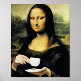 Mona Lisa som har en kopp Leonardo da Vinci Poster