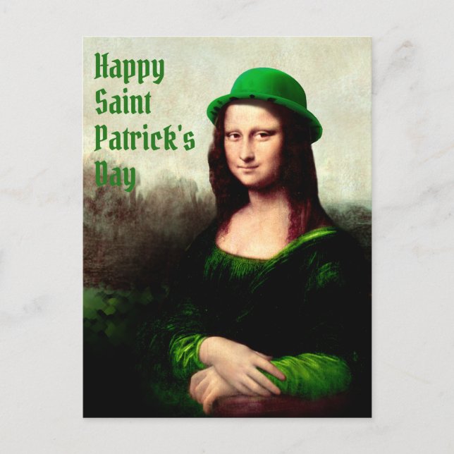 Mona Lisa St. Patrick's Day Clover Vykort (Framsida)