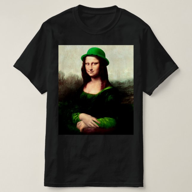 Mona Lisa St. Patrick's Day-klöver T Shirt (Design framsida)