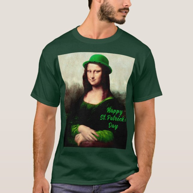 Mona Lisa St. Patricks Day Klöver T Shirt (Framsida)
