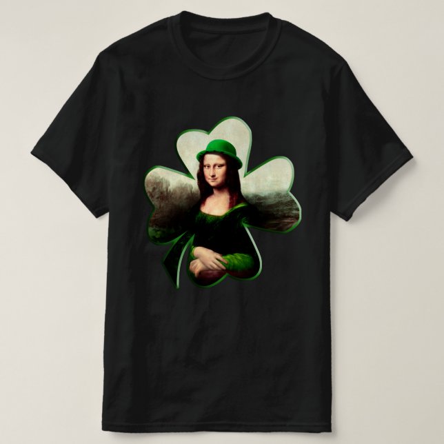 Mona Lisa St. Patrick's Day Klöver T Shirt (Design framsida)
