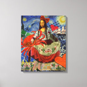 Mona Lisa Stjärnkollage: Whimsical Surreal  Canvastryck