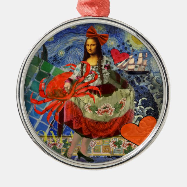 Mona Lisa Stjärnkollage: Whimsical Surreal  Julgransprydnad Metall (Framsidan)