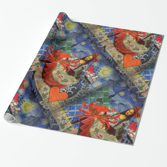 Mona Lisa Stjärnkollage: Whimsical Surreal  Presentpapper (Utrullad)