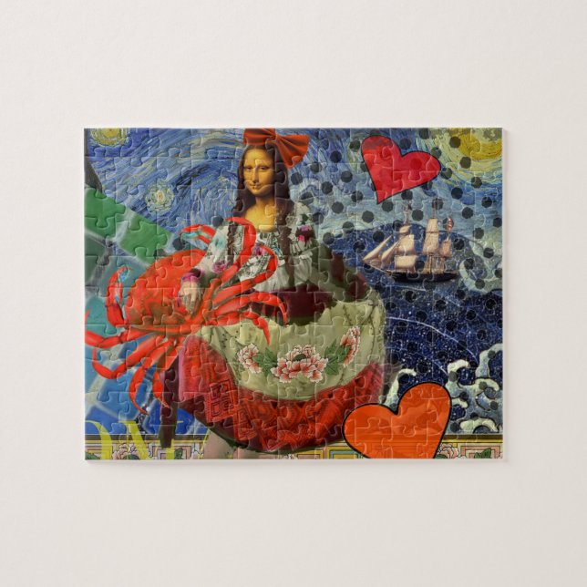 Mona Lisa Stjärnkollage: Whimsical Surreal  Pussel (Horisontell)